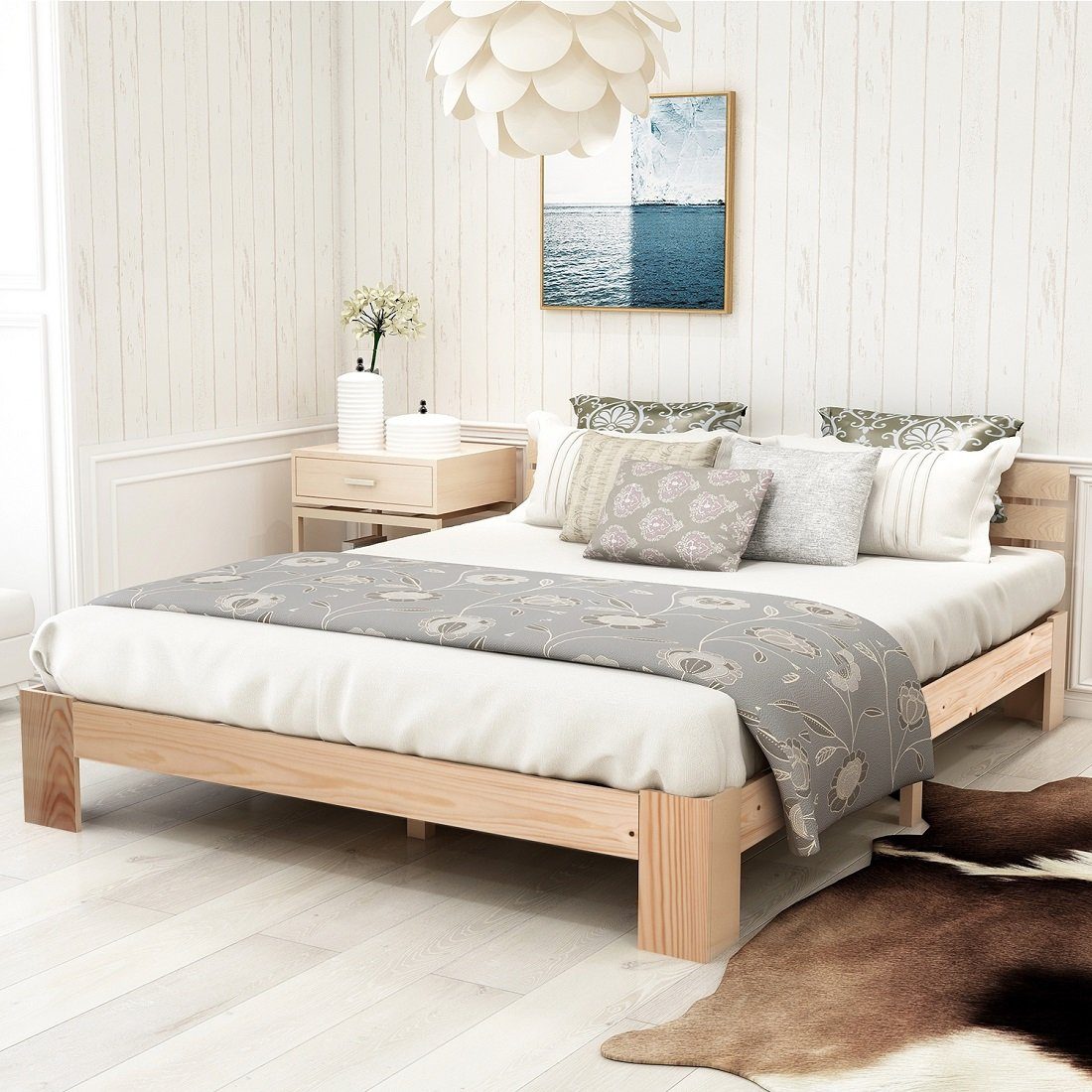 HAUSS SPLOE Holzbett Holzbett Einzelbett aus Bettgestell Kinderbett (ohne Matratze Massiv Massivholz Kieferbett 140x200 cm)