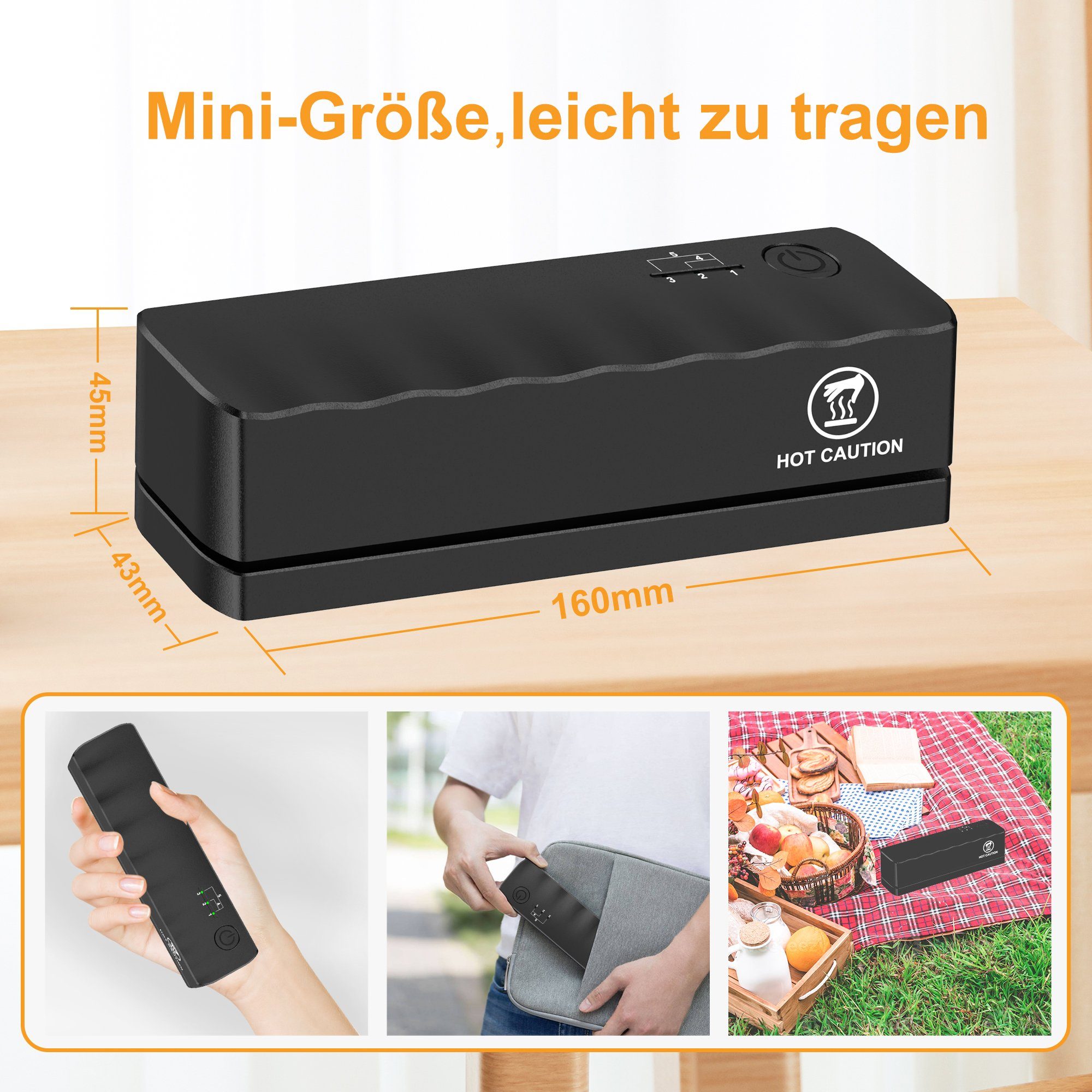Tisoutec Vakuumierer Mini-Folienversiegler Vakuumierer, wiederaufladbare Versiegelungsmasch, ine,Handversiegelungsgerät für Plastiktüten, Chipstüten, Snacks