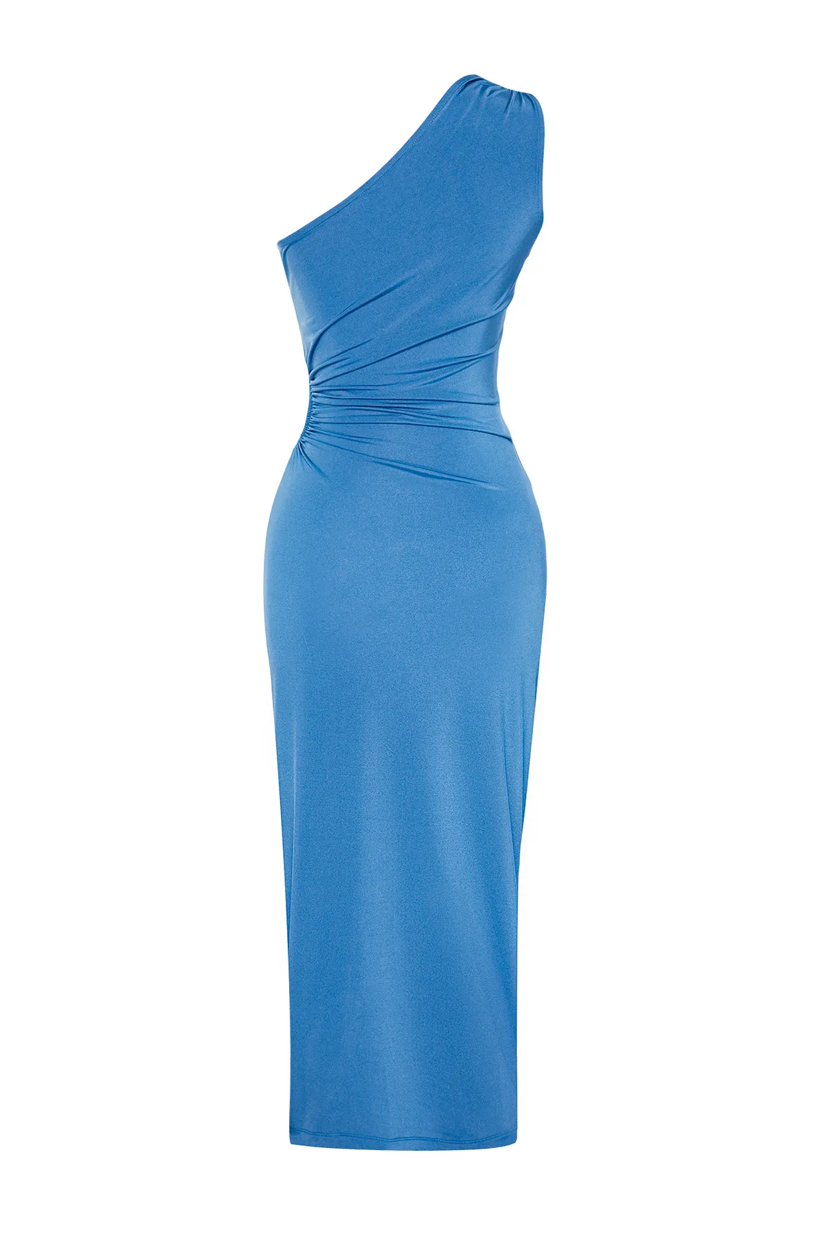 Trendyol Collection  Blaues Strickkleid in Wickeloptik mit Fensterausschnitt und Ausschnitten TPRSS24EL00016