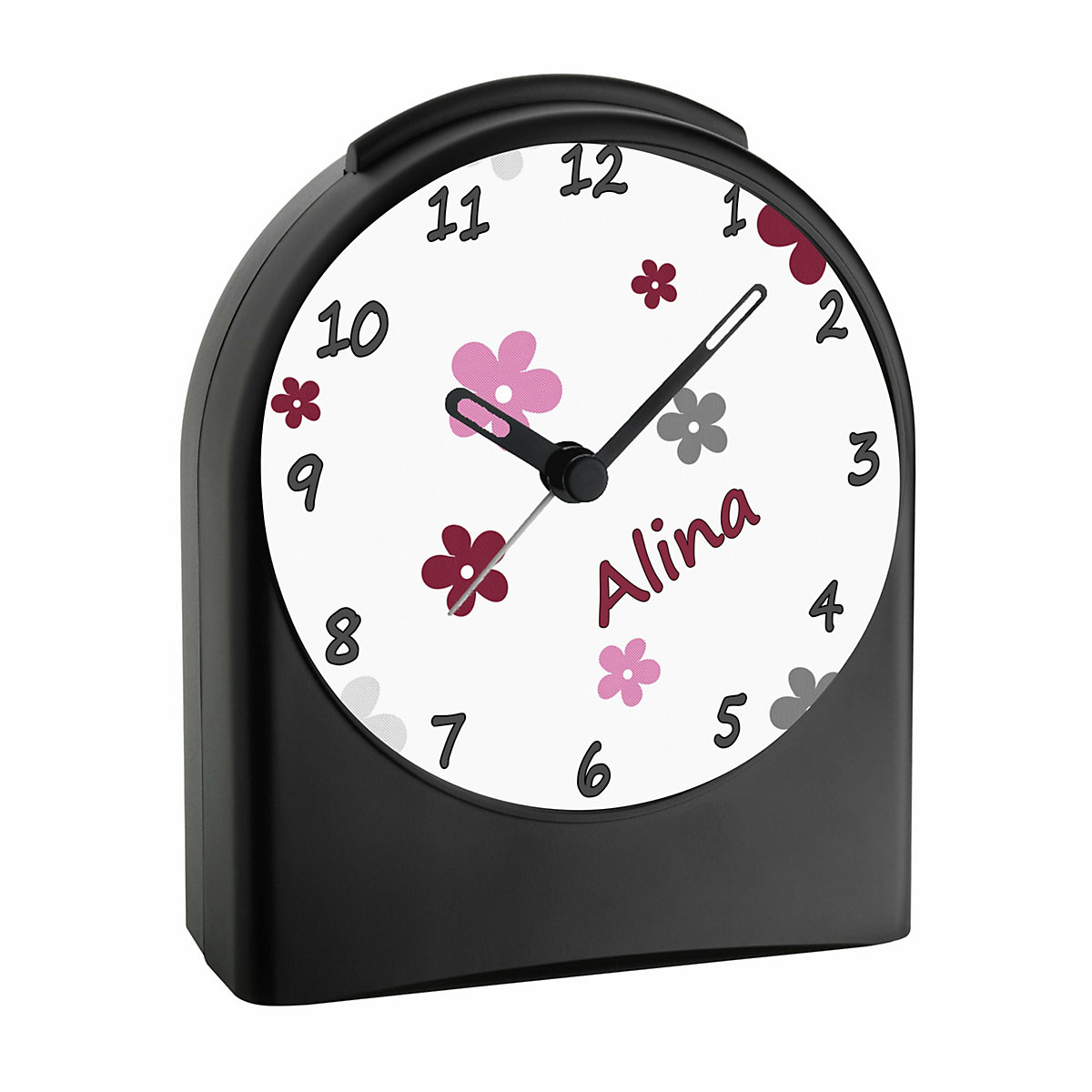Kinder Funkwecker personalisiert mit Namen Blume Atom-/Funkuhr, 12-Stunden-Anzeigeformat, Schlummerfunktion, Nachtlicht, Geräuschlos/Ohne Ticken
