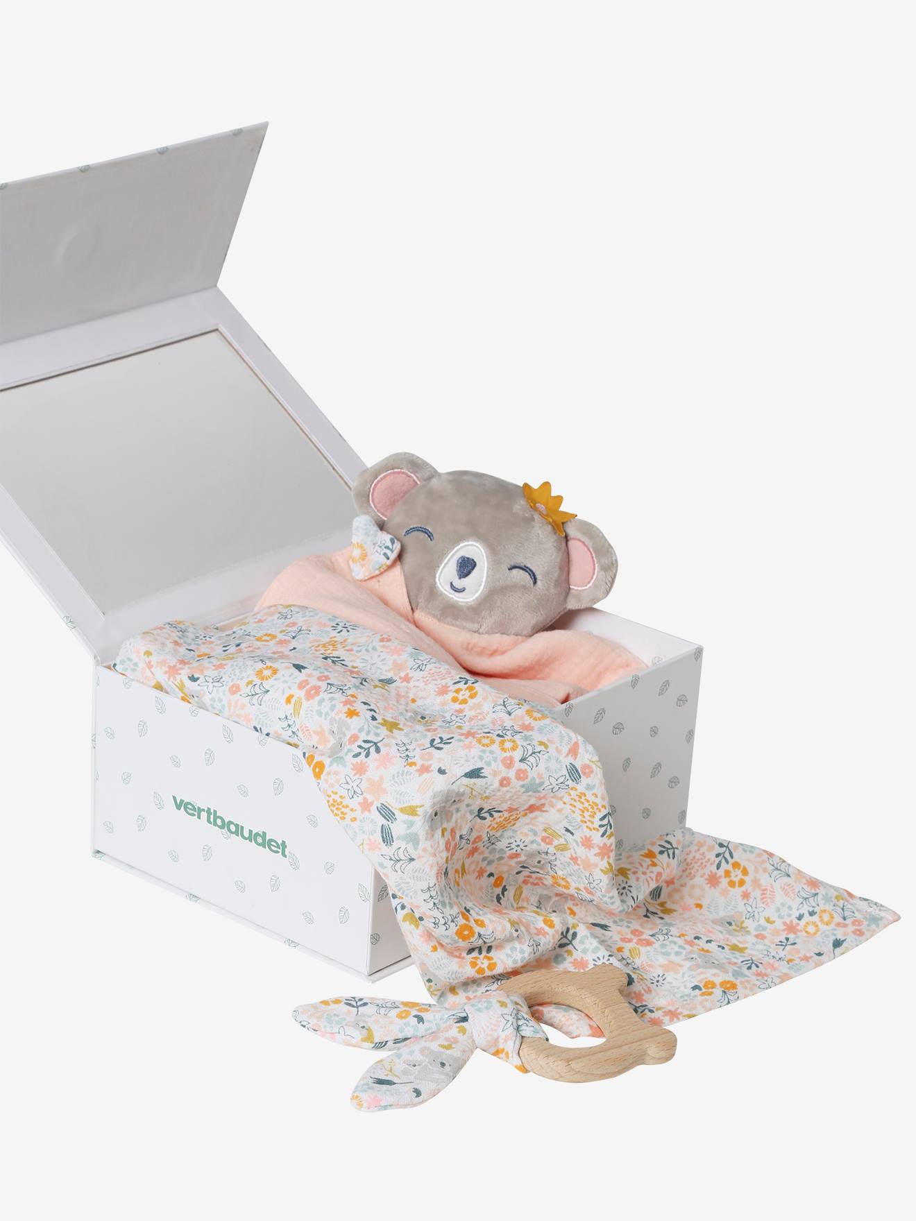Coffret cadeau 3 pièces : lange + doudou + hochet koala