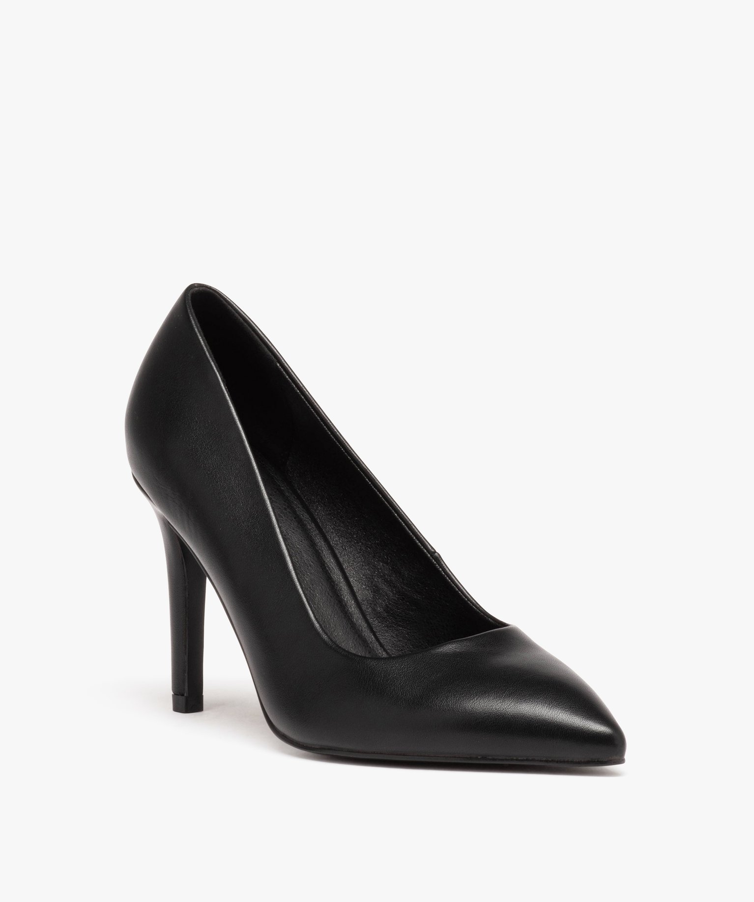 Escarpins femme unis à bout pointu et talon haut noir | GEMO