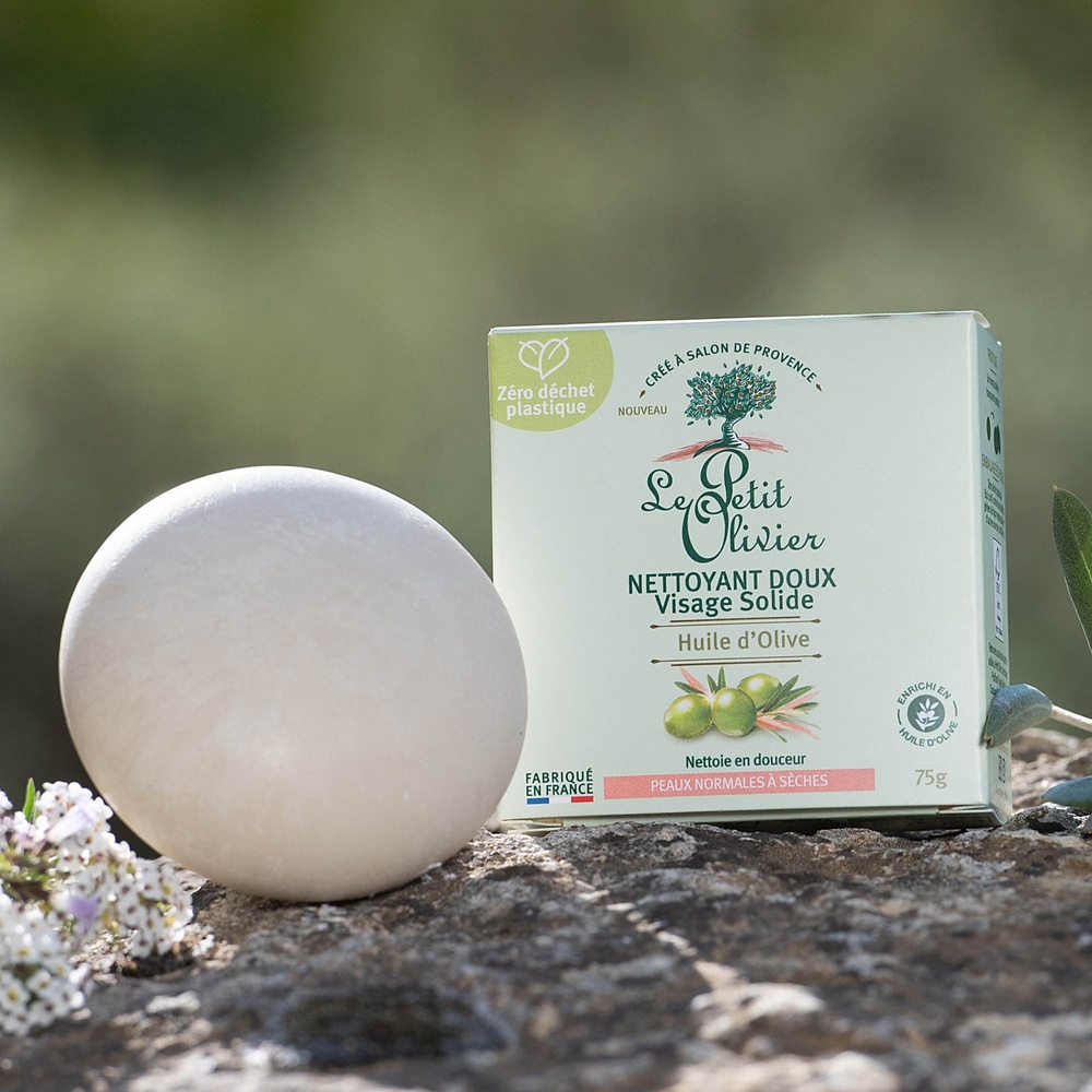 le petit olivier Nettoyant Doux Visage Solide Huile d'Olive Nettoyant Doux Solide - Peaux Normales à Sèches