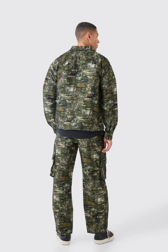 Strukturierte lockere Camouflage Cargo-Hose