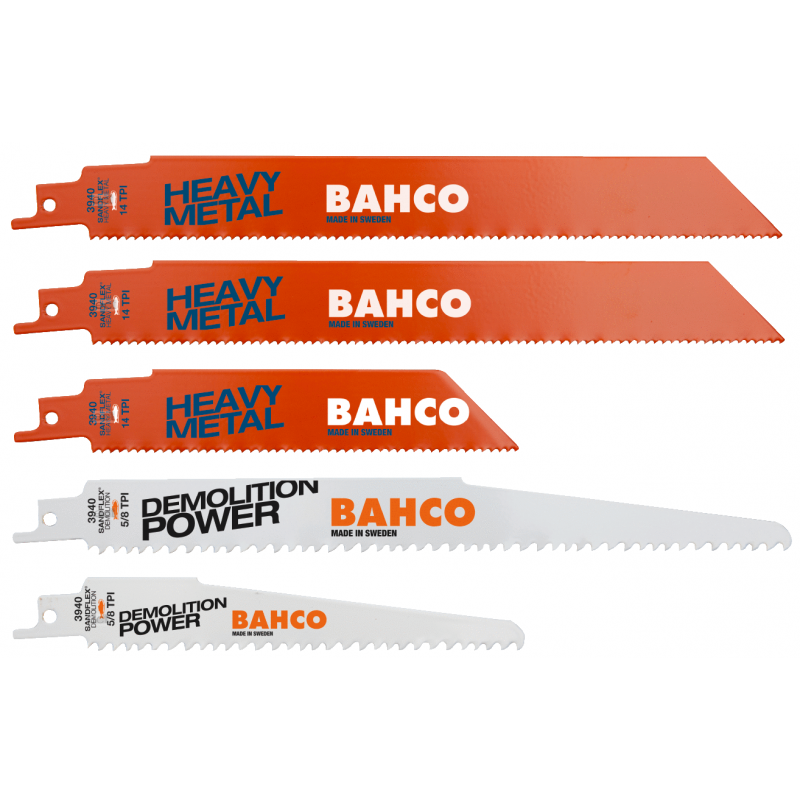 Set lame de ferăstrău sabie Bahco 3940-HDD-SET-5P pentru lucrări metalice și demolare, 5 bucăți