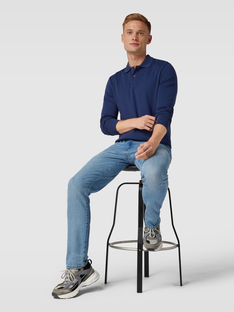 Poloshirt mit langen Ärmeln in dunkelblau
