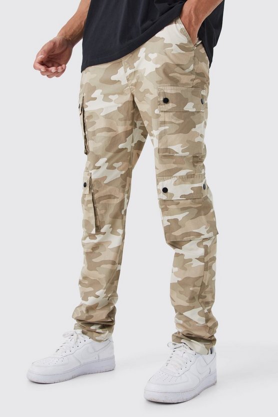 Tall Slim-Fit Camouflage Cargo-Hose mit Druckknöpfen
