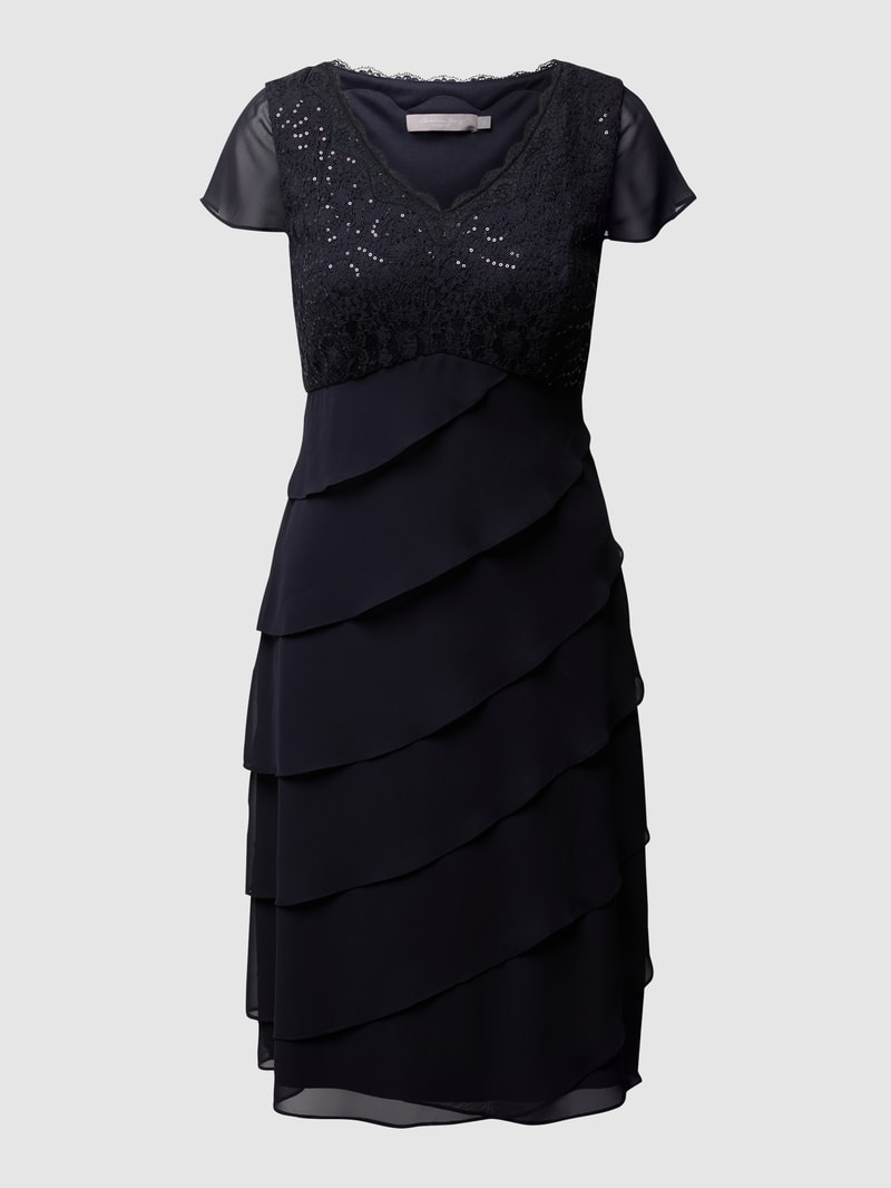 Cocktailkleid aus Spitze und Chiffon in marineblau meliert
