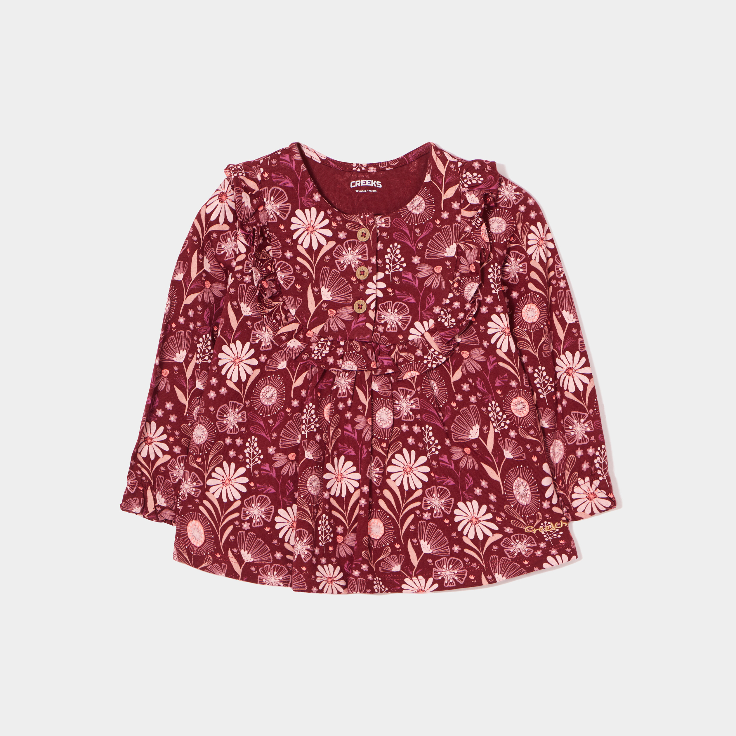 T-shirt à volants manches longues Creeks bordeaux bébé fille | La Halle
