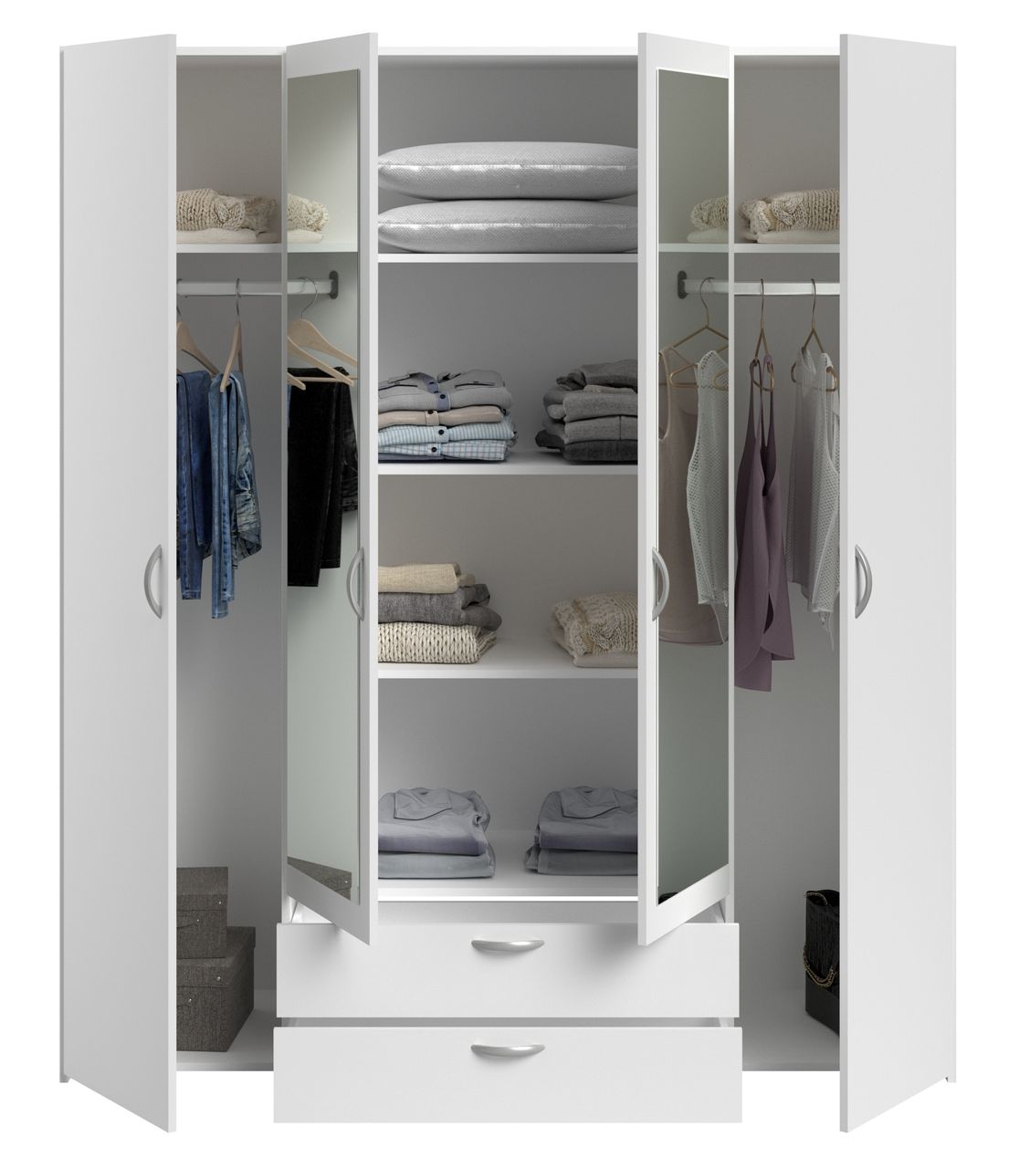Parisot Parisot, Daily 3, Kleiderschrank 4-türig, mit Spiegel, weiss