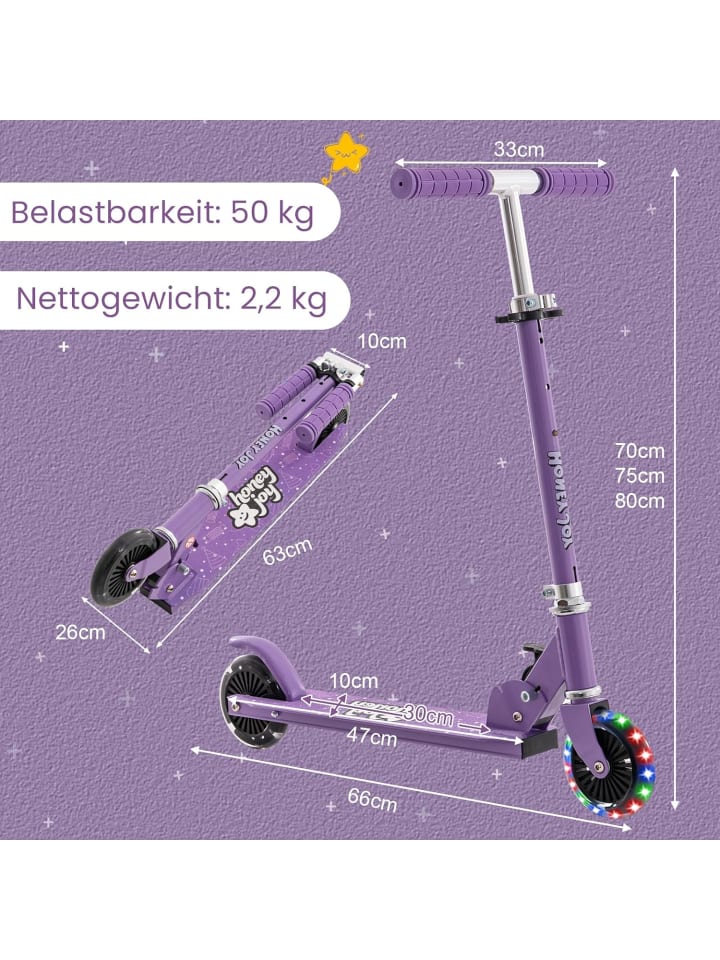 COSTWAY Scooter mit LED-Räder ab 3 Jahren in Lila günstig kaufen 66 cm