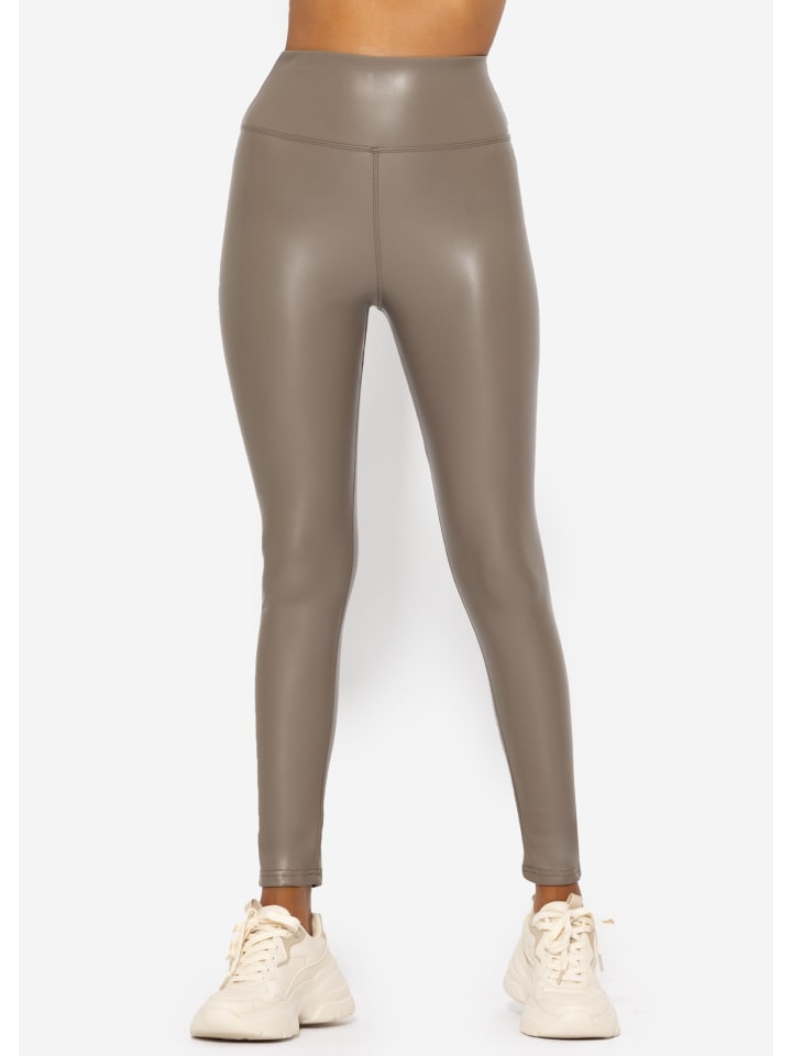 SASSYCLASSY Thermo Leggings in Lederoptik in Taupe günstig kaufen