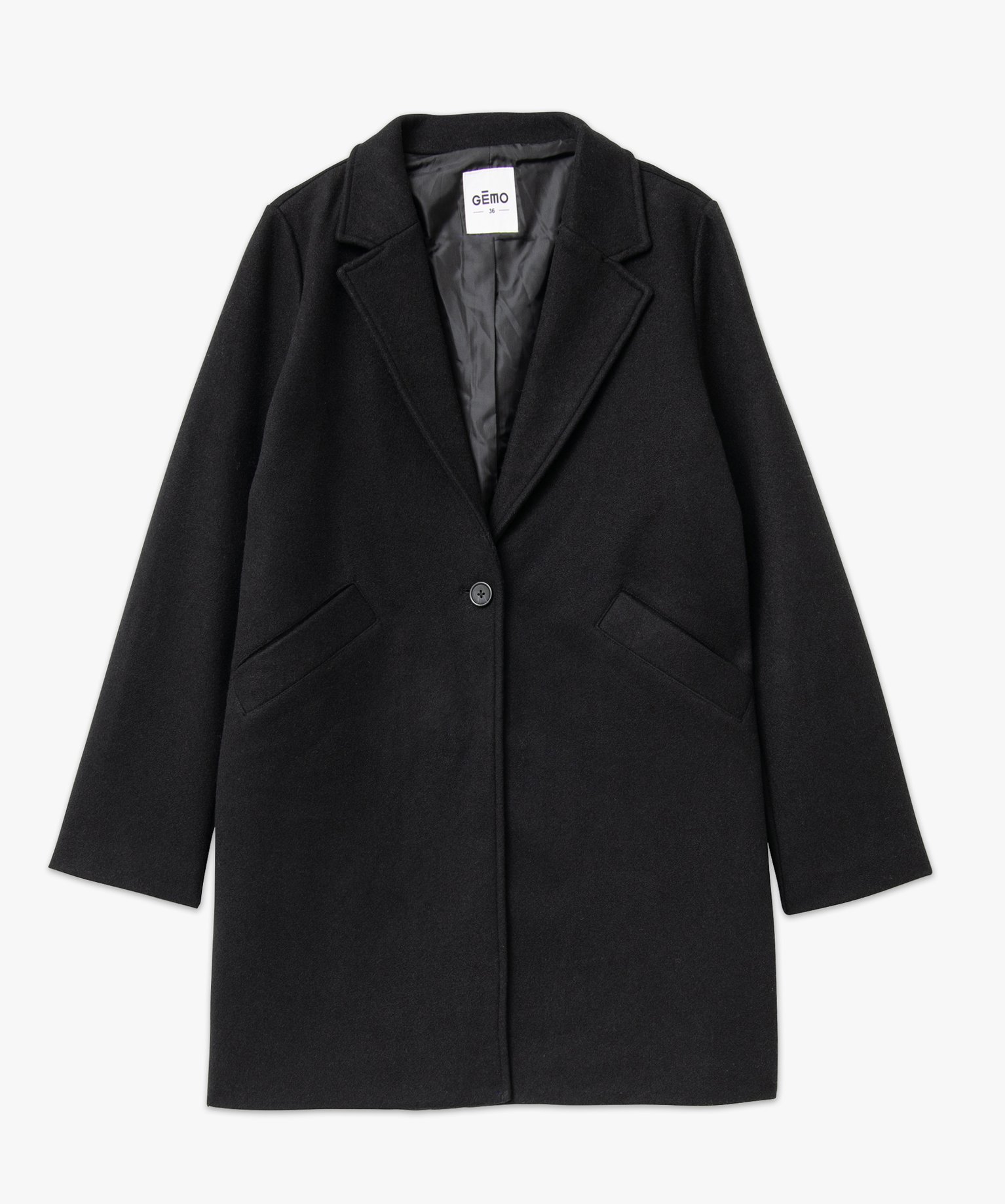 Manteau long à col tailleur femme noir | GEMO