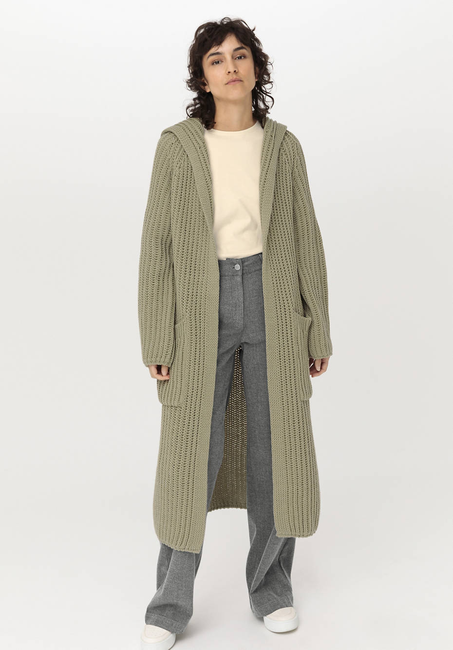 Strickmantel aus Bio-Baumwolle und Bio-Merinowolle
