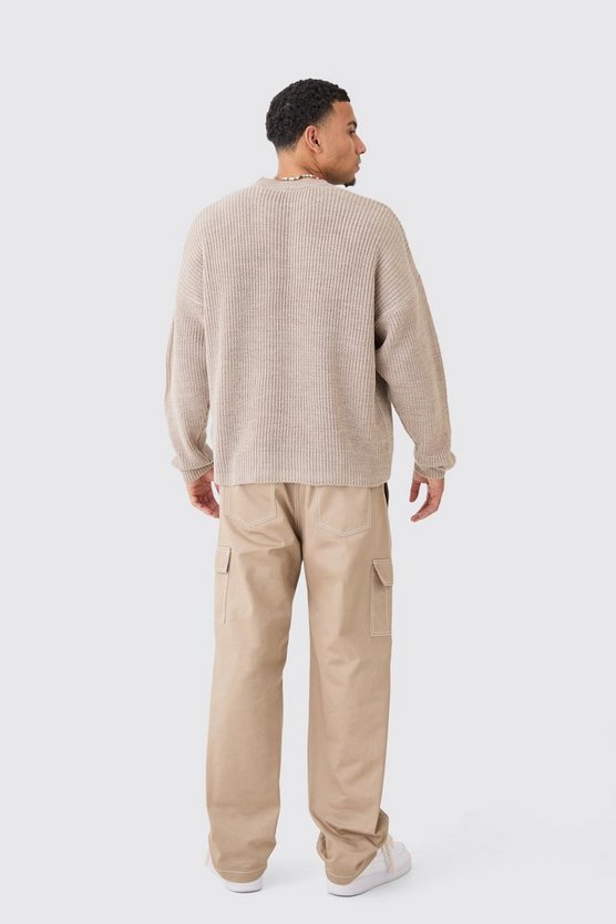 Kastiger gerippter Rundhals-Pullover