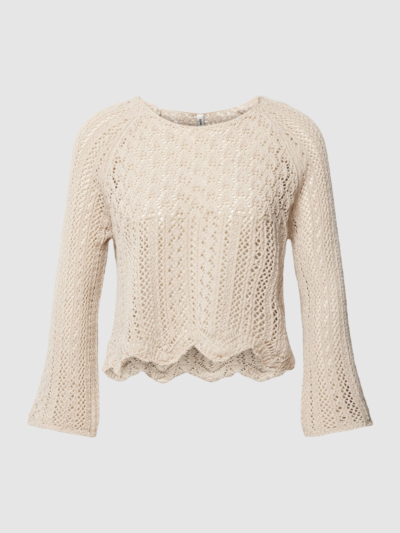 Cropped Strickpullover mit Allover-Lochstickereien Modell 'NOLA' in sand