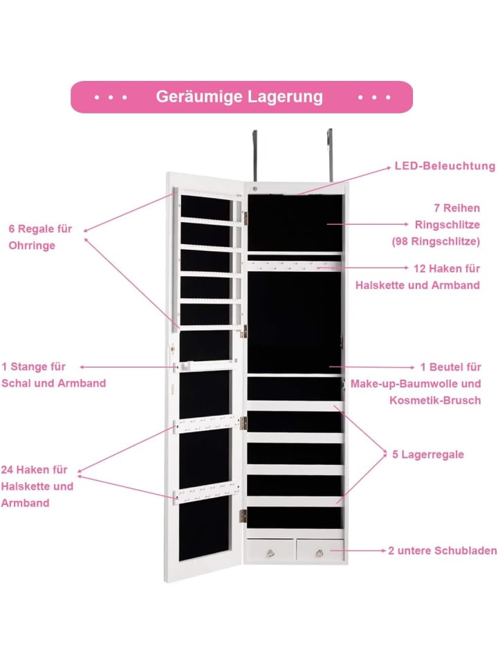 COSTWAY Schmuckschrank mit LED in Weiß günstig kaufen 120 cm