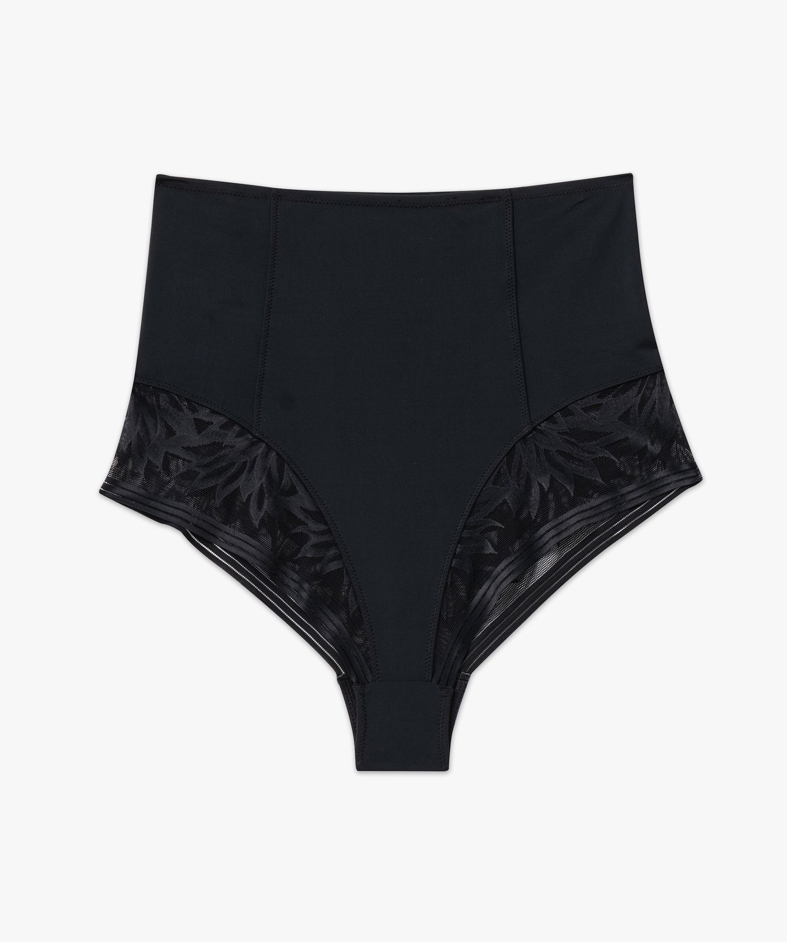 Culotte femme taille haute gainante en dentelle et microfibre noir | GEMO