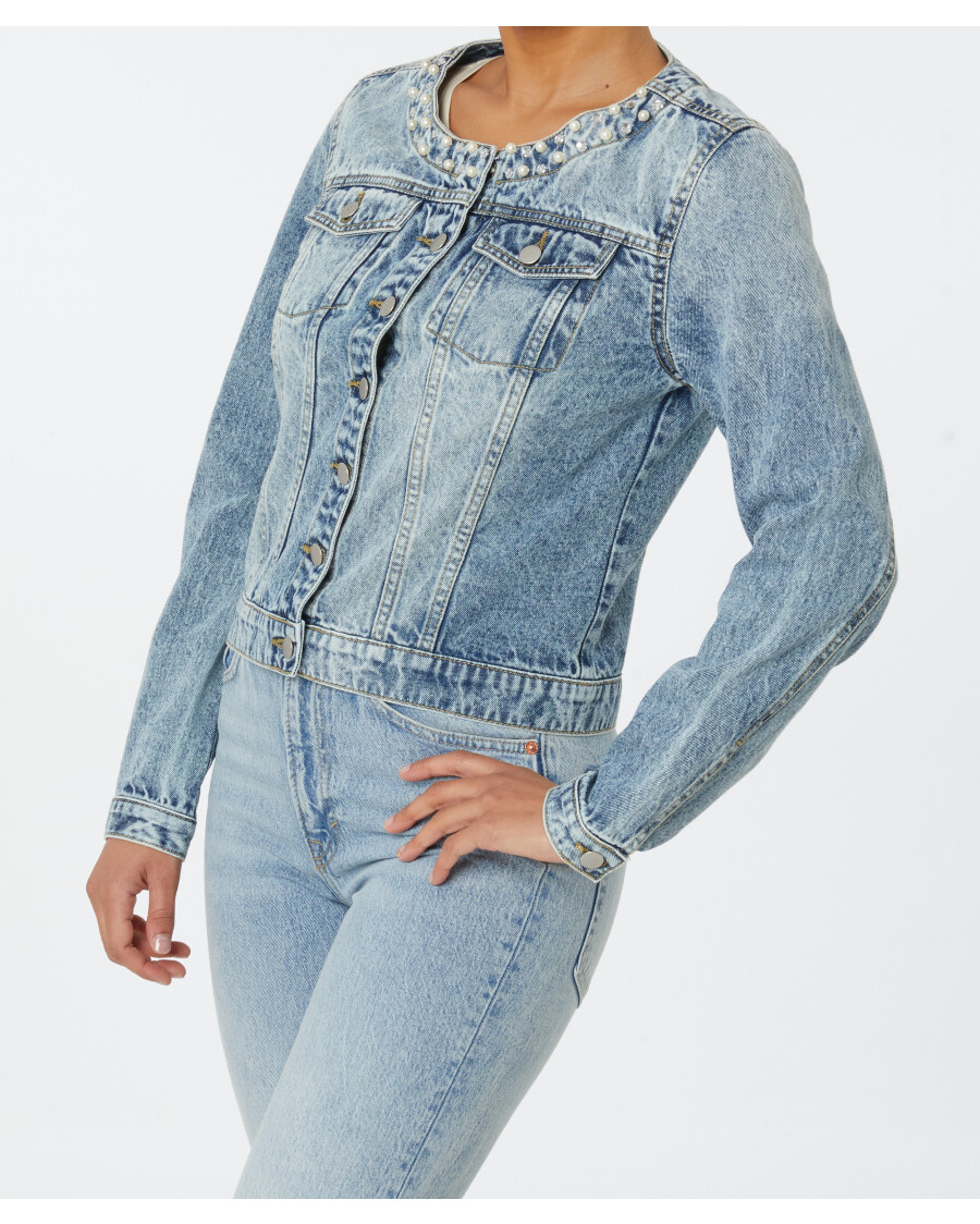 Jeansjacke mit Perlen