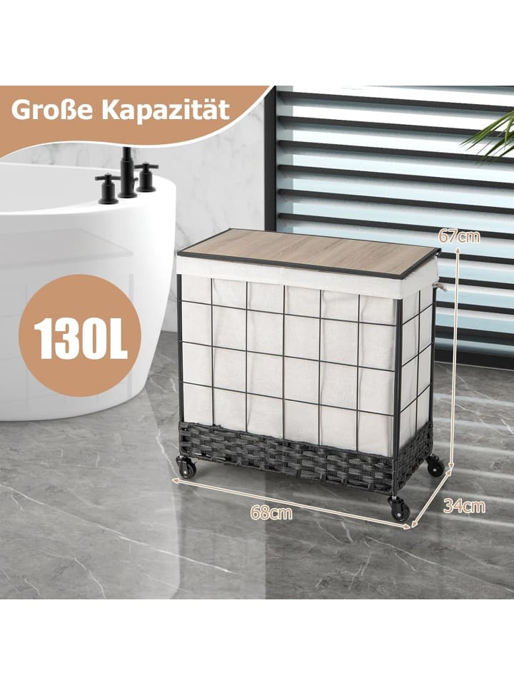 COSTWAY 130L Wäschekorb mit 2 Fächern in Schwarz günstig kaufen onesize