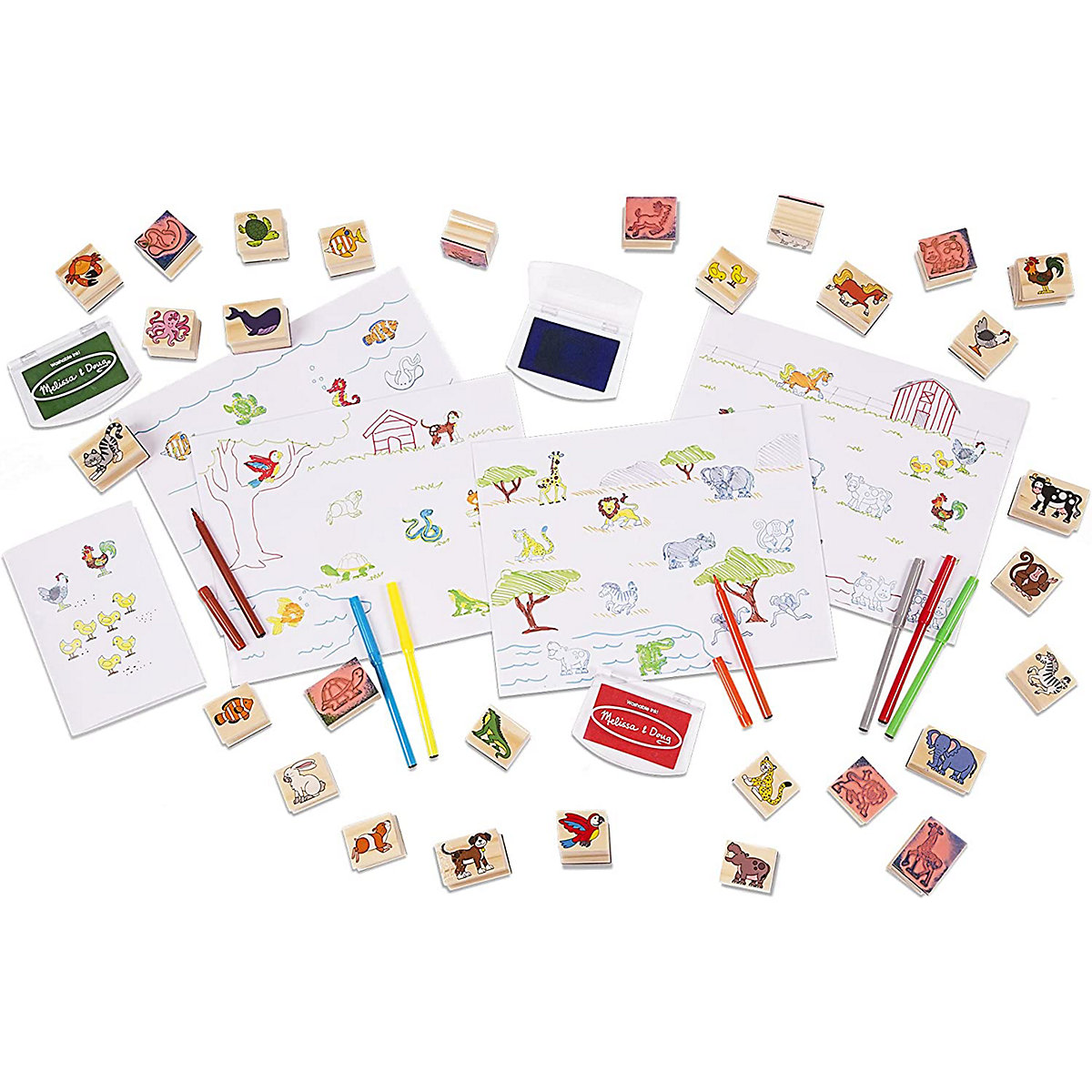 Holzstempel mit Tiermotiven, 50-teilig. Jumbo Deluxe Wooden Stamp Set