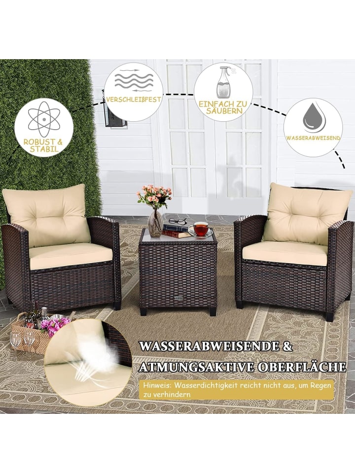 COSTWAY 3-tlg. Polyrattan Lounge Set in Braun günstig kaufen onesize