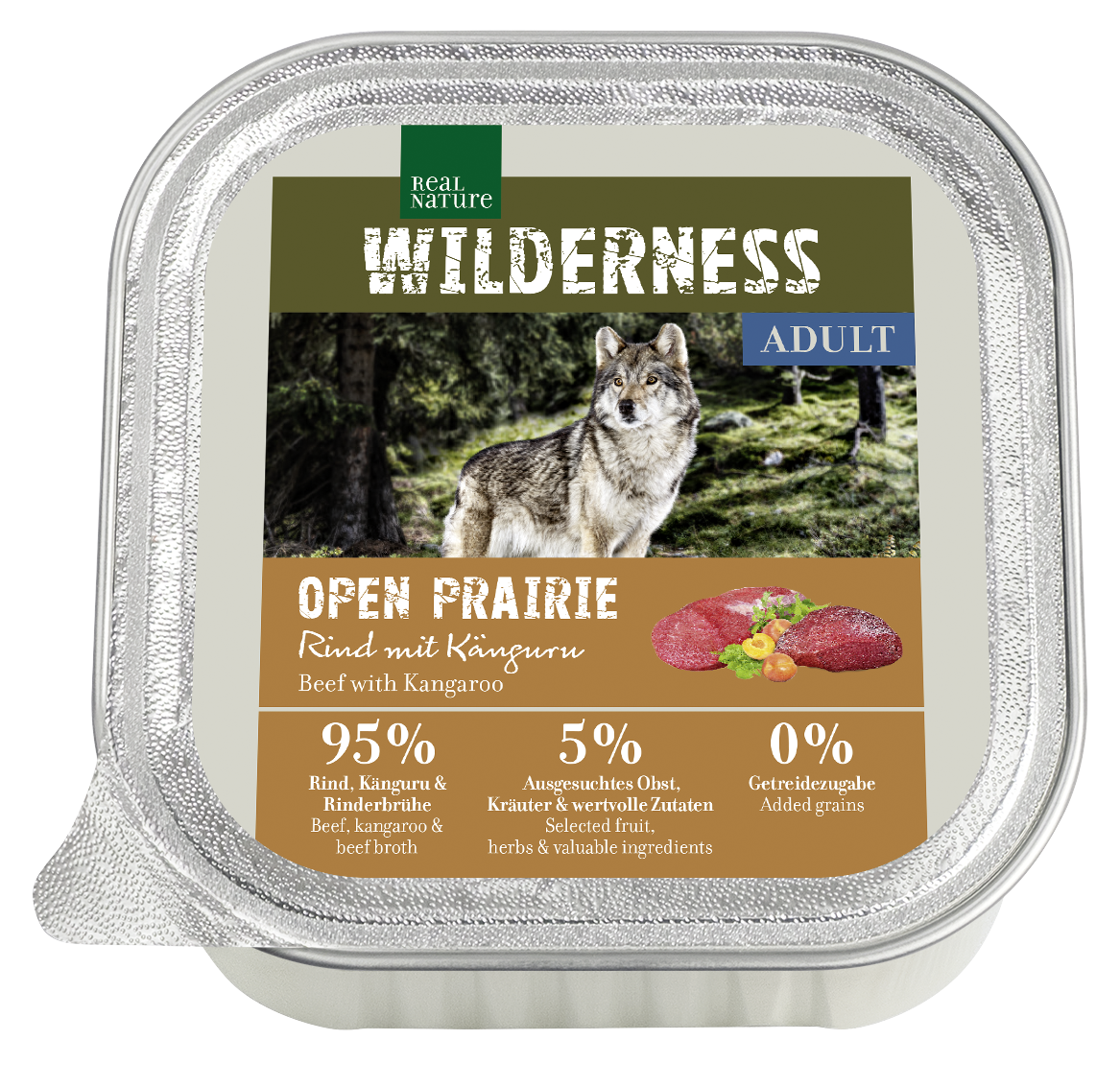 REAL NATURE Hundenassfutter REAL NATURE WILDERNESS Adult 16x100g Rind mit Känguru
