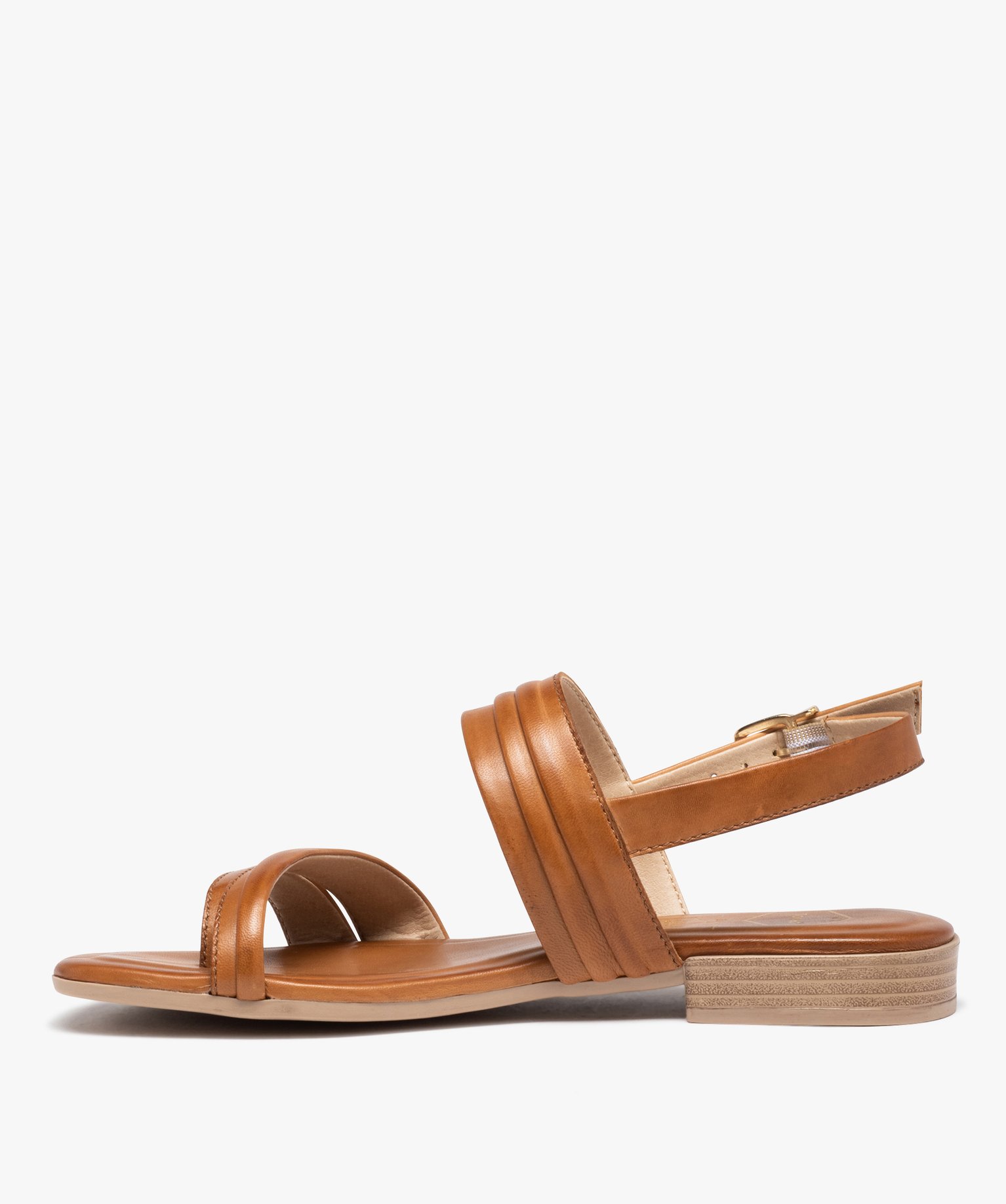 Sandales femme à talon plat et brides en cuir uni - Tanéo marron | GEMO