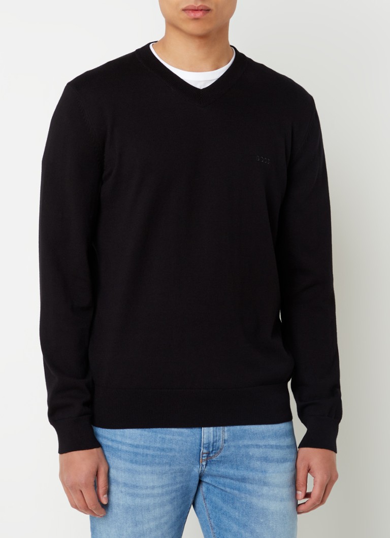Pulover HUGO BOSS Pacello din tricot fin, cu logo brodat.
