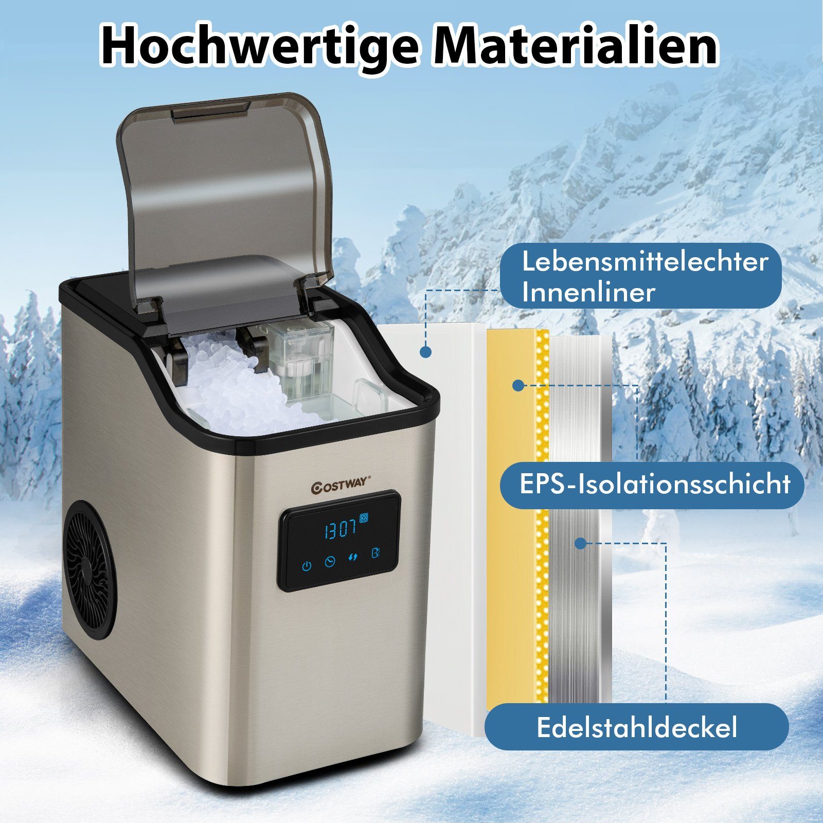 COSTWAY Eiswürfelmaschine, 24kg/Tag inkl. Schaufel, Selbstreinigungsfunktion