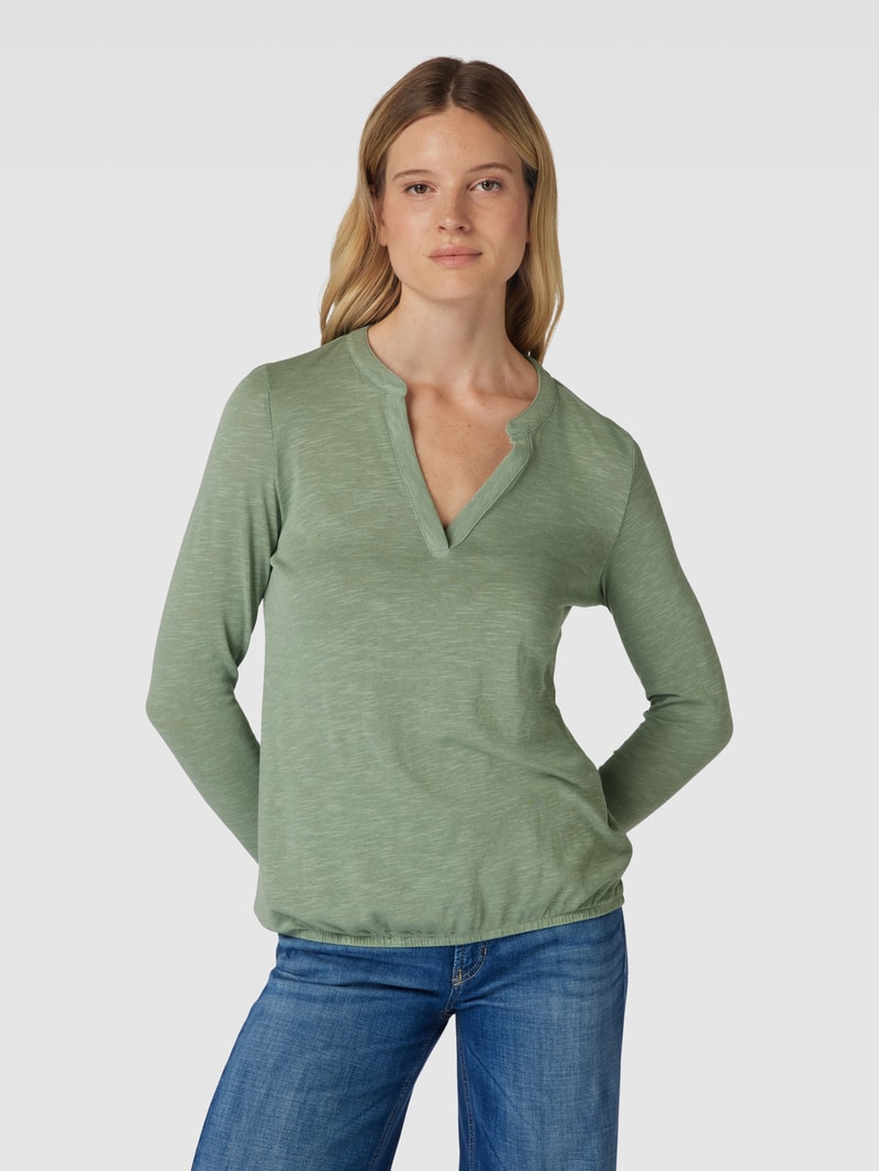 Longsleeve mit V-Ausschnitt Modell 'Slub Tuni' in schilf