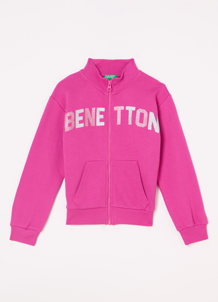 Jachetă trening Benetton cu logo imprimat și paiete.