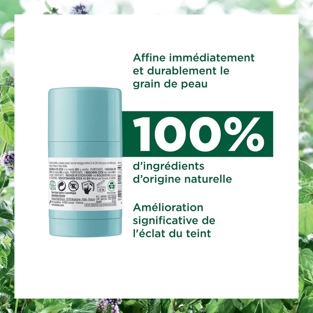 Klorane Menthe Aquatique et Argile - Masque en s tick visage Bio Soin visage