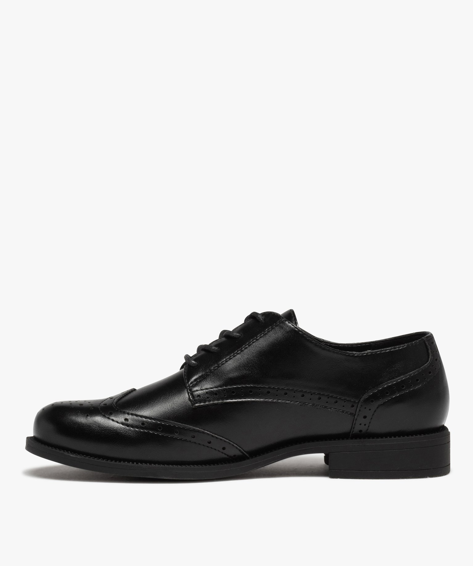 Derbies femme unis à talon plat et bout golf fleuri noir | GEMO