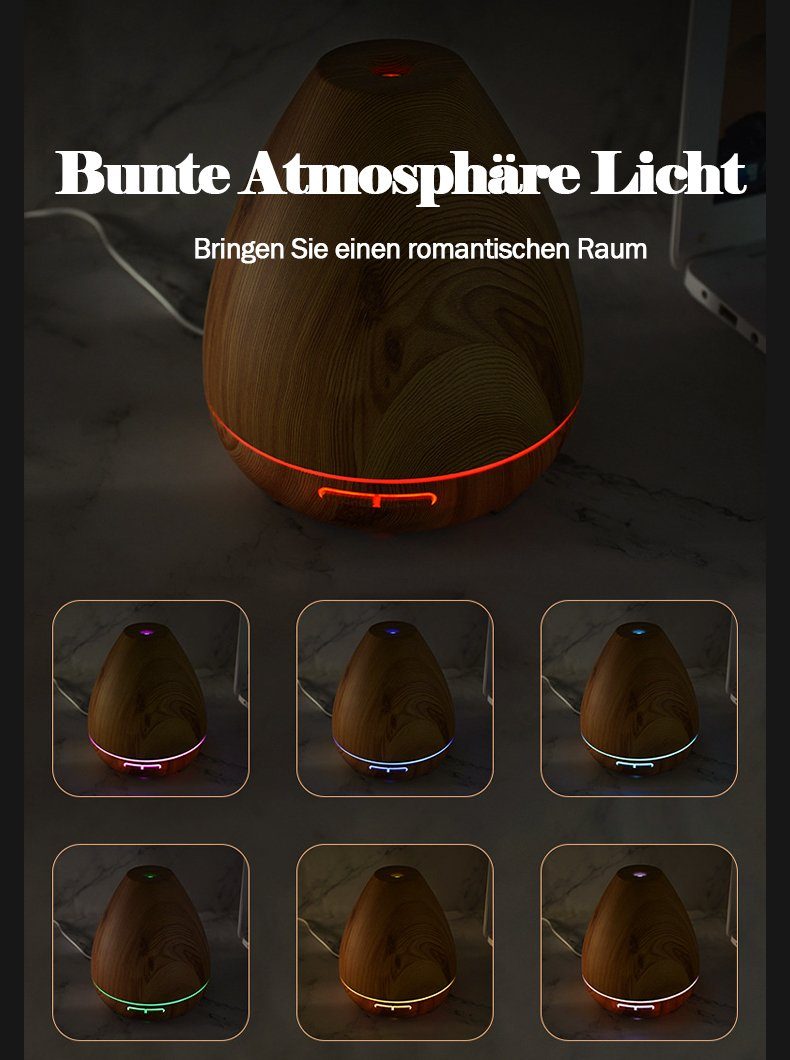KUGI Luftbefeuchter Aroma Diffuser für Duftöle LED-Licht Humidifier Raumbefeuchter 400ml, elektrische Duftlampe Holzdesign Aromatherapie Stille Luftbefeuchtung