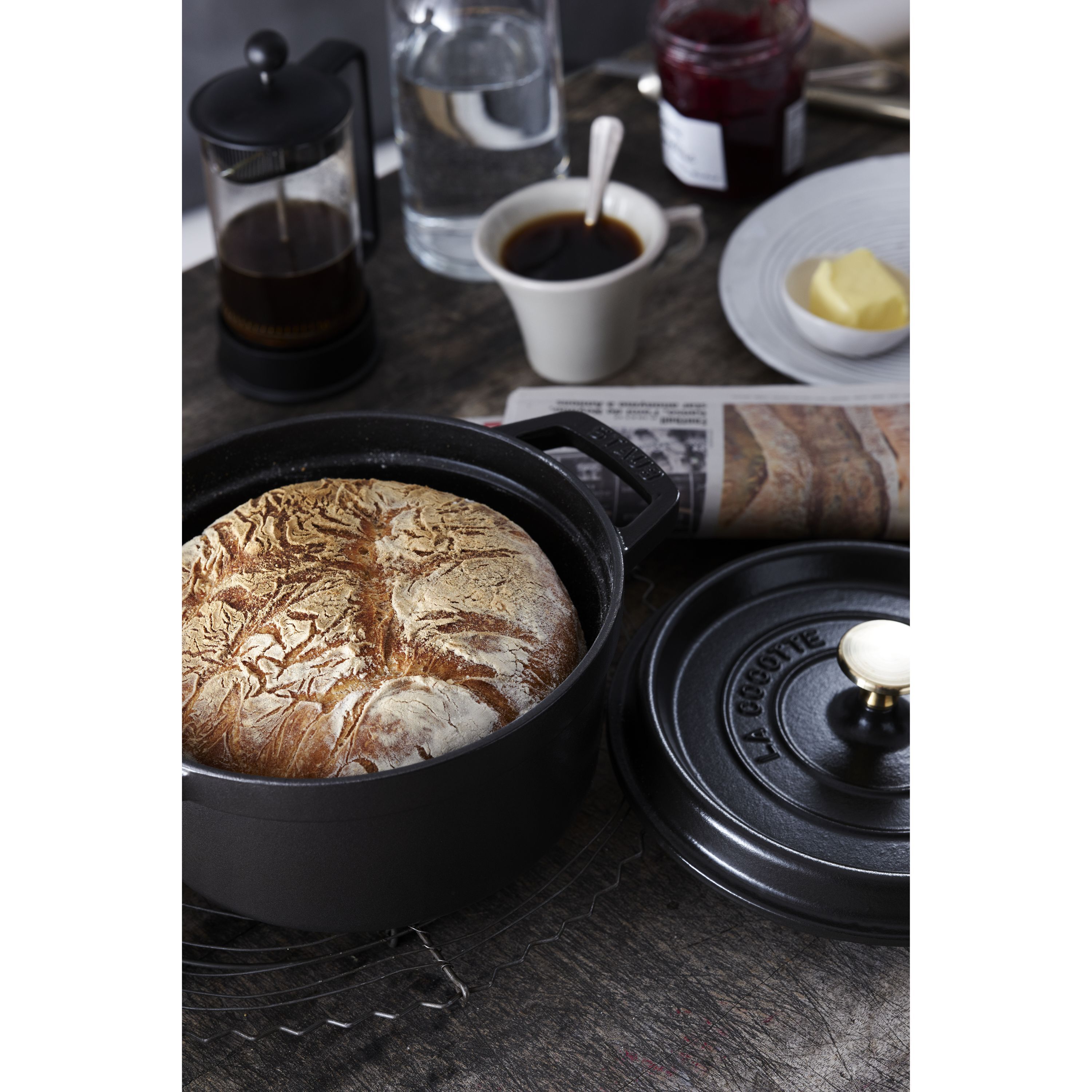 Cocotte 22 cm, rund, Schwarz, Gusseisen