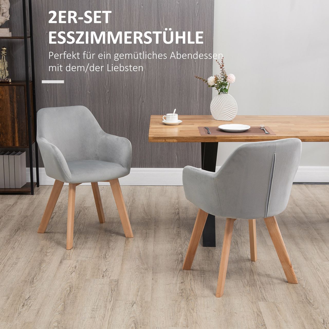 HOMCOM Esszimmerstühle 2er Set, Küchenstuhl mit Armlehne, Rückenlehne, Samtoptik