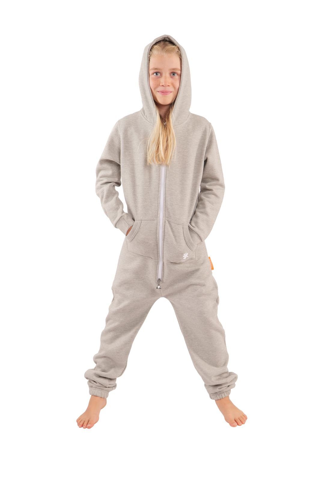 O'Poppy Jumpsuit Kinder hellgrau (1-tlg) Zwergen Kapuze und Eingrifftaschen