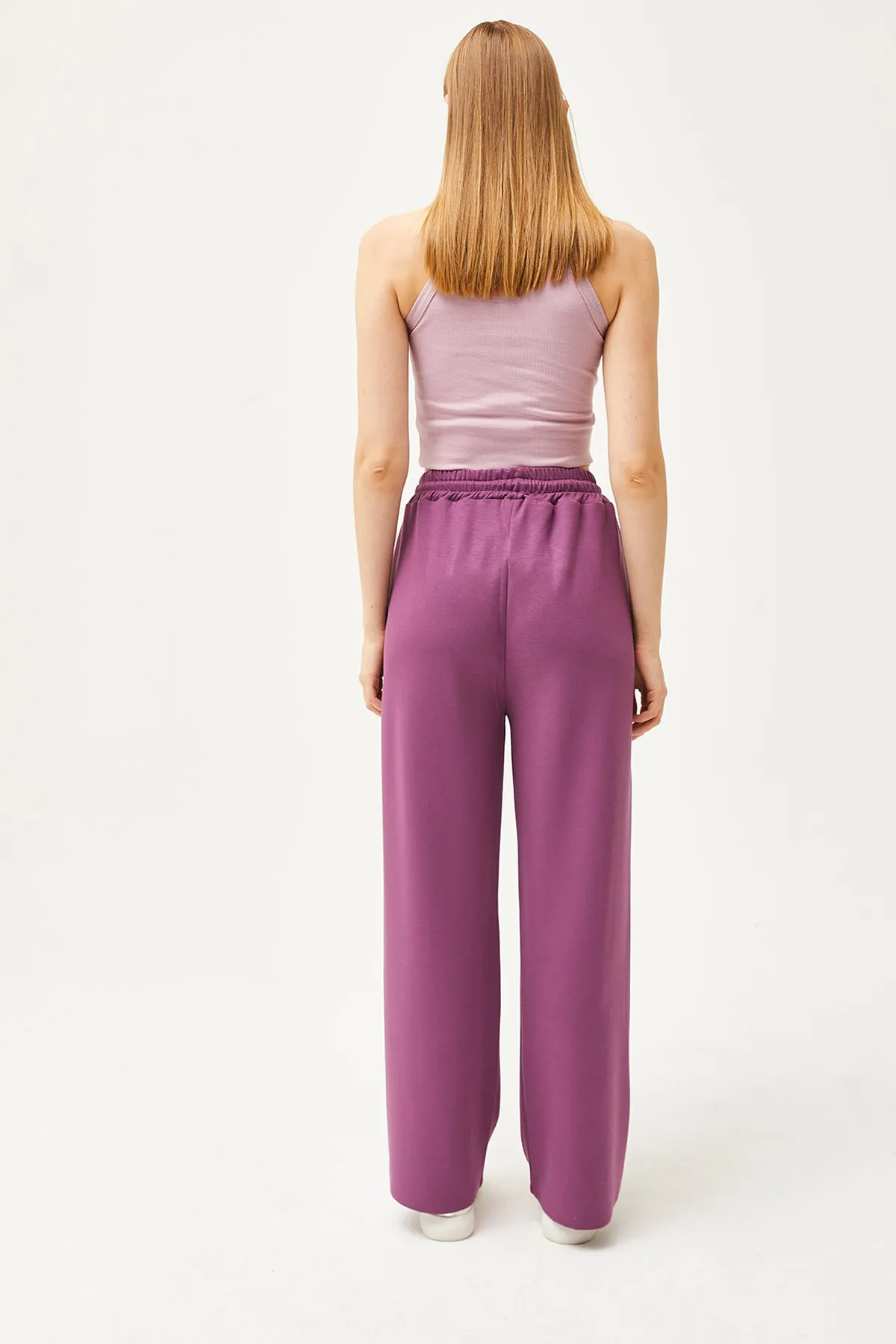 Olalook  Damen-Palazzo-Jogginghose aus weichem, strukturiertem Modal in Lila mit Taschen EŞF-00000068