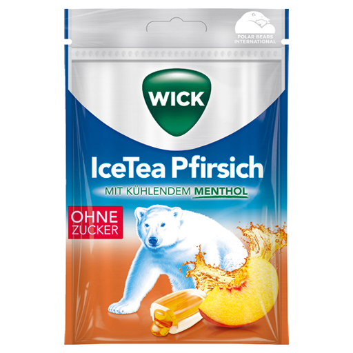 WICK IceTea Pfirsich Bonbons ohne Zucker  72 g  Bonbons