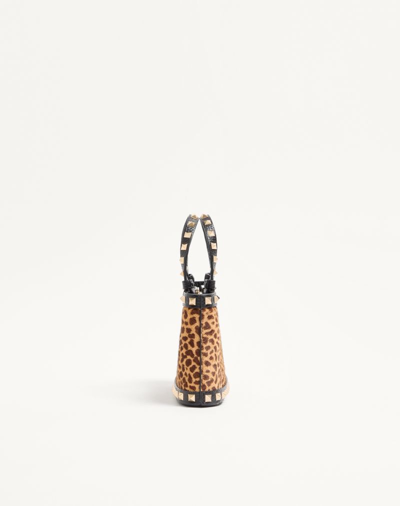 Mini Rockstud indkøbstaske i dyreprint med hesteskindseffekt i kalveskind