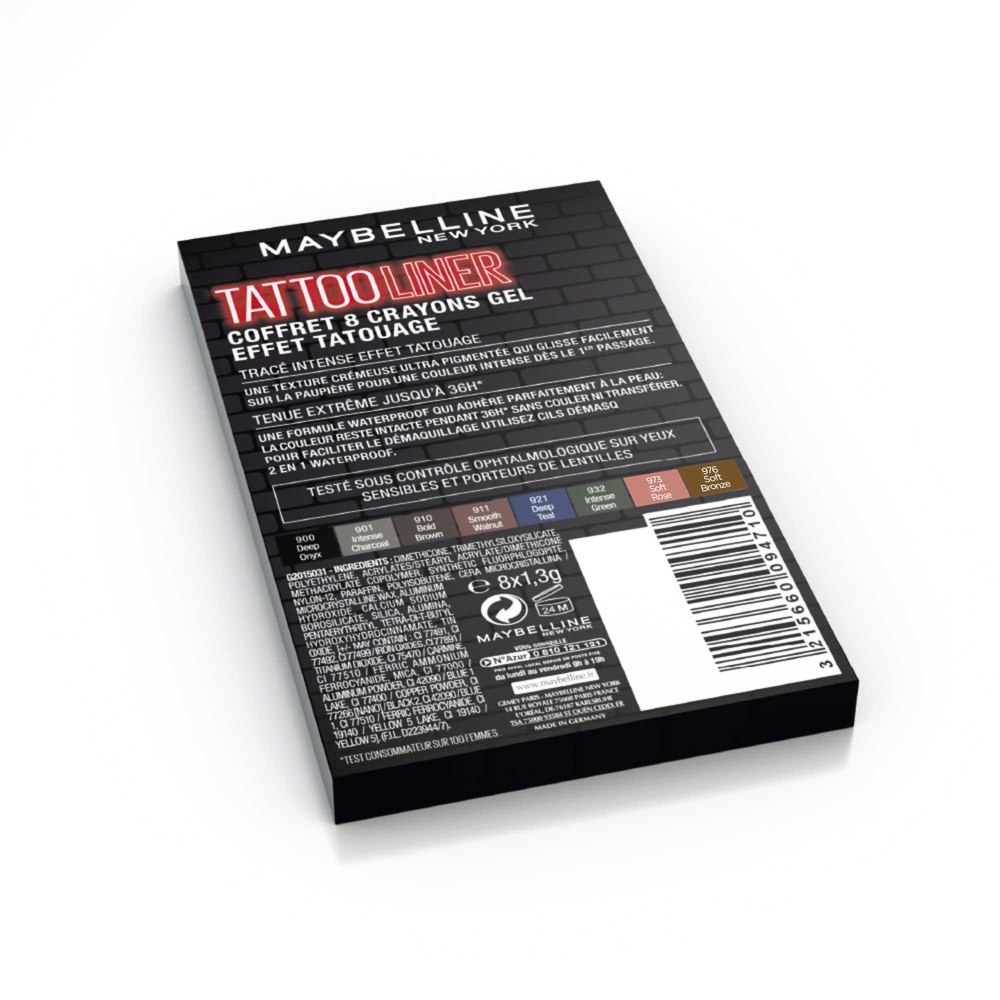 Maybelline New York Maybelline Tattoo Liner Crayon Gel Eyeliner Coffret x8 Crayons yeux waterproof