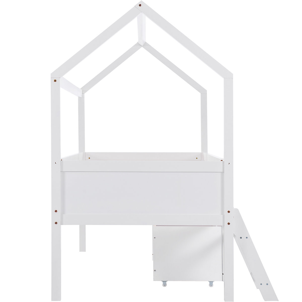 Hausbett 90x200 cm mit Leiter und Schubladen, Kinderbett Massiv