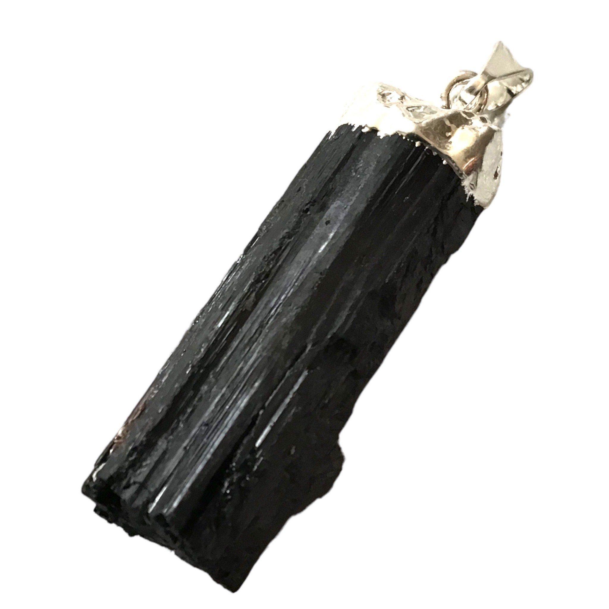 Steinfixx® Amulett Set Silberner Turmalin (Schörl) Schutzanhänger - natürliches Schutzamulett (Set Anhänger und Kette, 1-tlg., Silberner Turmalin (Schörl) Anhänger, Lederband mit Edelstahl Karabinerhaken), Naturschmuck, Silberschmuck, Schutzamulett