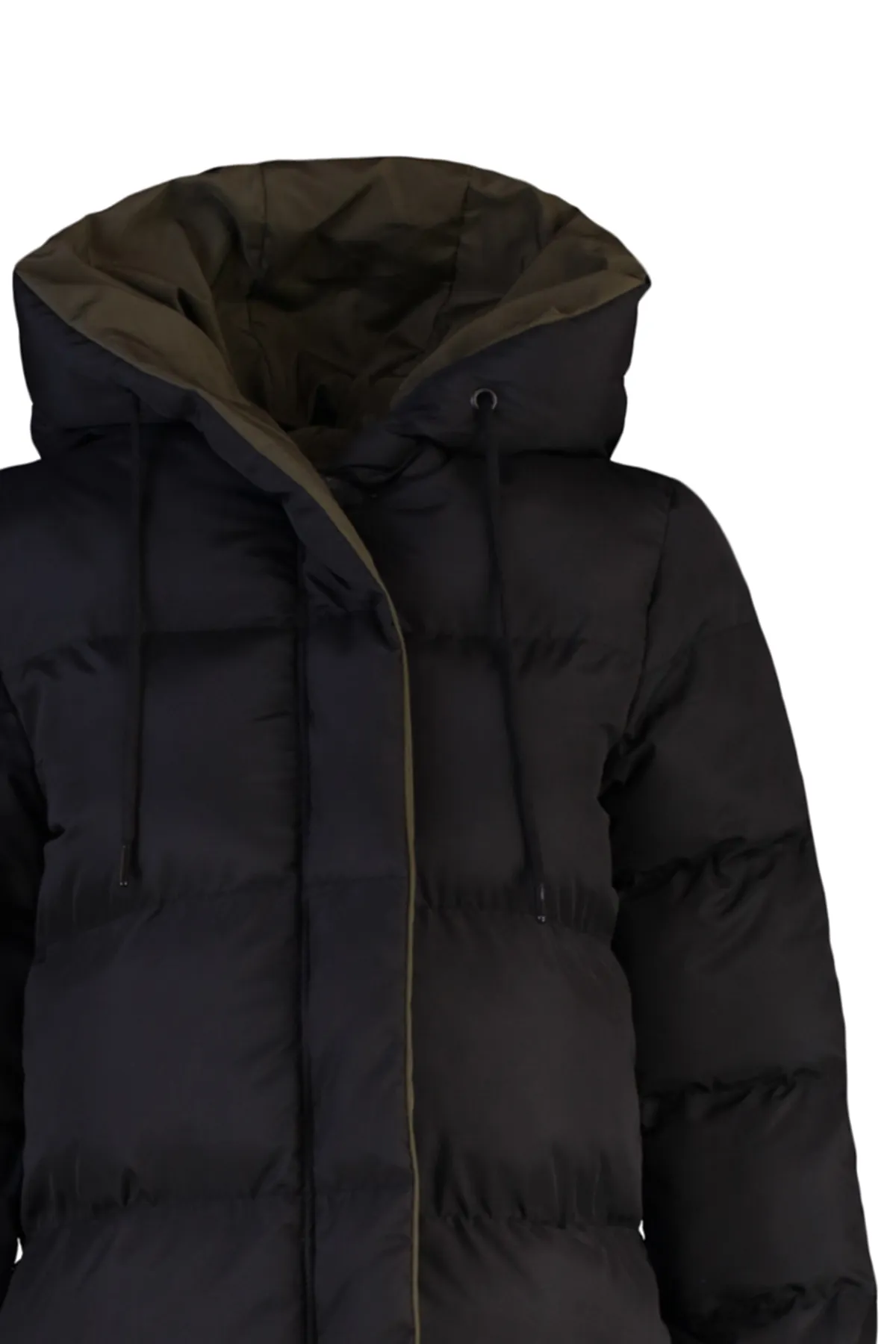 Trendyol Collection  Schwarz-khakifarbene, wendbare, wasserabweisende lange Pufferjacke mit Kapuze TWOAW23MO00052