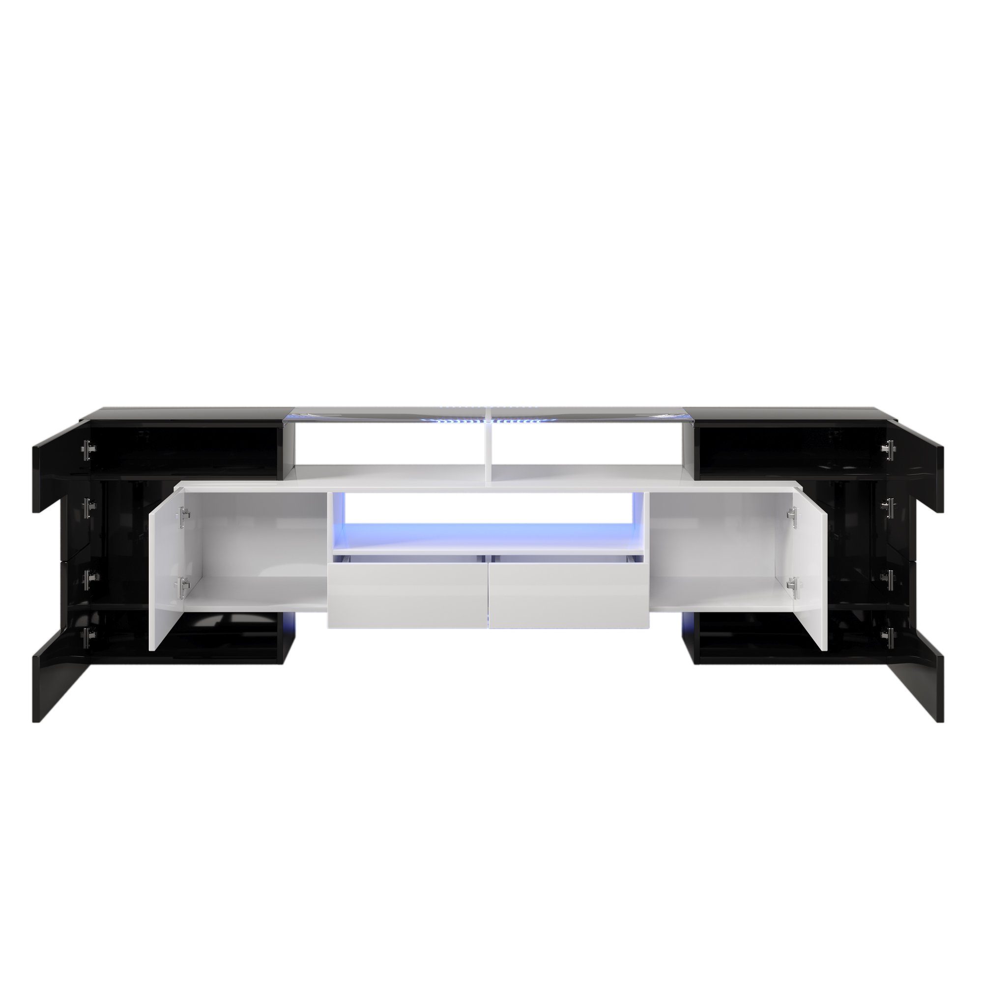 REDOM TV-Schrank Lowboard (1-St., Schwarz+Weiß, 200 cm) Elegante Glasoberfläche., LED-Beleuchtung