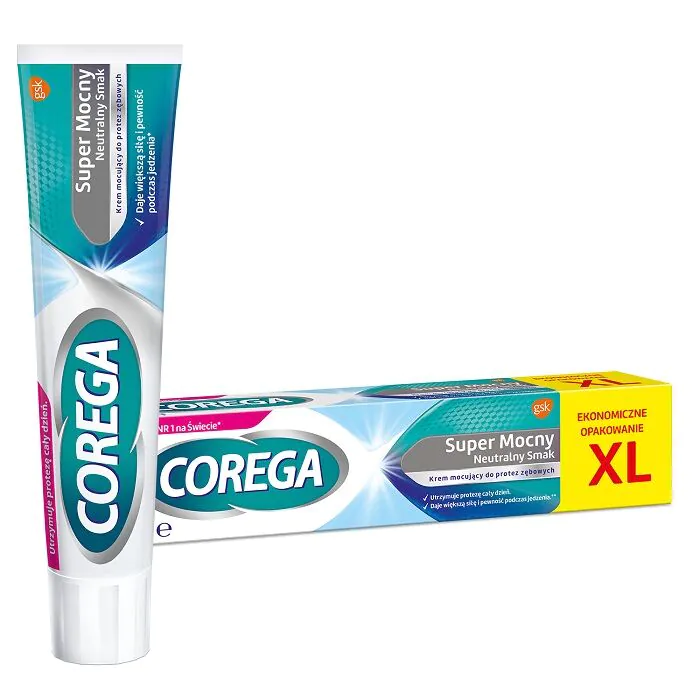 Corega Super Strong XL, ουδέτερης γεύσης, αυτοκόλλητη κρέμα οδοντοστοιχιών
