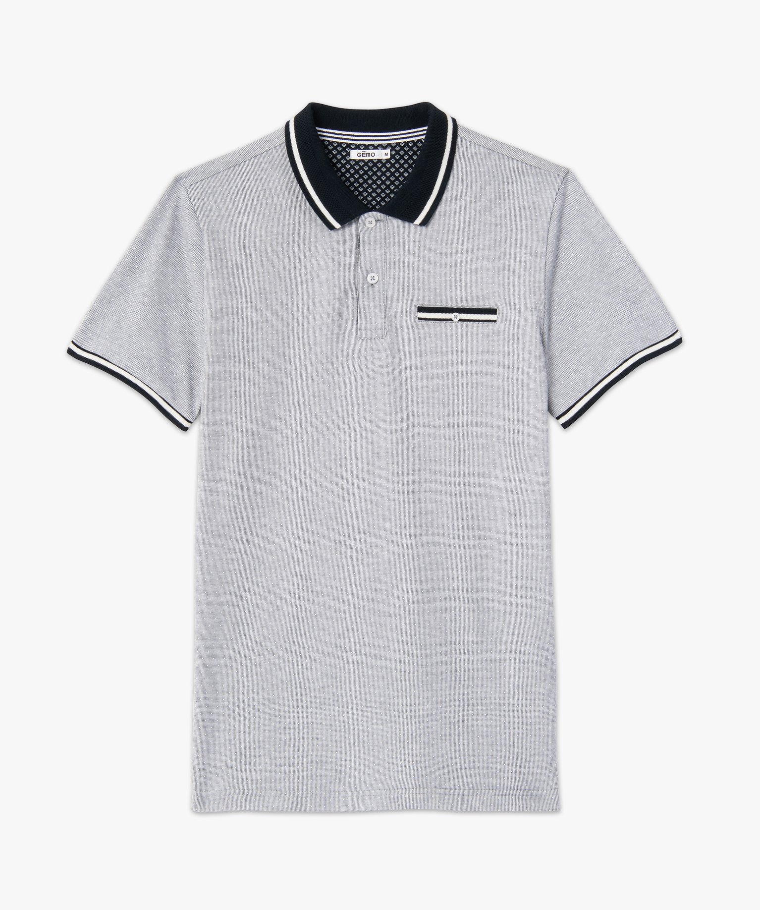 Polo homme à manches courtes à motif pois bleu fonce | GEMO