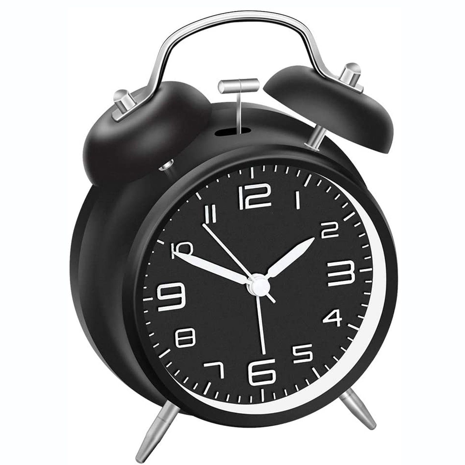 AKKEE Wecker Doppelglockenwecker mit Nachtlicht, Lauter Alarm, Wecker Analog kein Ticken, geräuschlos, Wecker Batteriebetrieben, Retro Design
