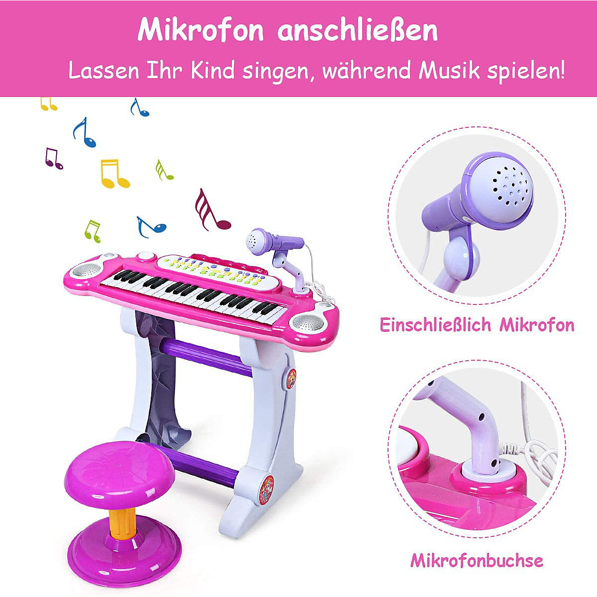 Keyboard 37 Tasten mit Hocker & Mikrofon